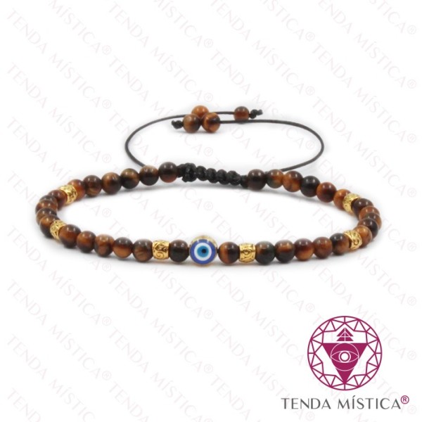 Pulseira Olho de Tigre + Olho Turco Ajustável 4mm