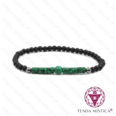 PULSEIRA ONIX MATT C/ MALAQUITA DISCOS BOLA